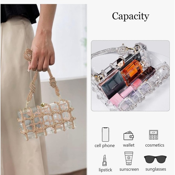 Acrylic evening clutch with rhinestones. - Picture 3 of 5